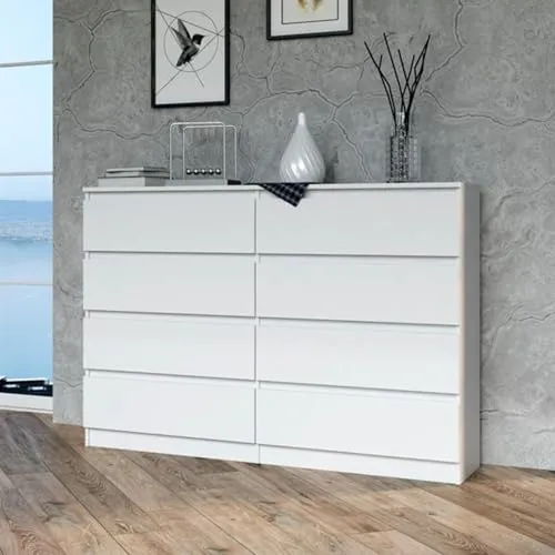 Home Collective Kommode mit 8 Schubladen, 140 cm Breite, Weiß - Kommode & Sideboard mit 8 Schubladen, aus hochwertigem Holzwerkstoff gefertigt, ideal für Ordnung in Schlafzimmer, Flur oder Wohnzimmer.