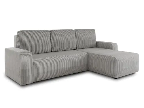 Ecksofa Roma L mit Schlaffunktion - Grau (Poso 110) - Sofas & Couches mit Schlaffunktion und Bettkasten, ideal für Gästeübernachtungen. Hochwertiger Cordstoff und freistehendes Design für flexible Raumgestaltung.