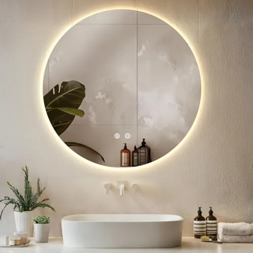 LED-Badezimmerspiegel Aurora - 80 cm, dimmbar, 3 Lichtfarben - Badspiegel mit rahmenlosem Design und blendfreier LED-Beleuchtung. Stufenlos dimmbar, 3 Lichtfarben und integrierte Spiegelheizung für beschlagfreies Sehen.