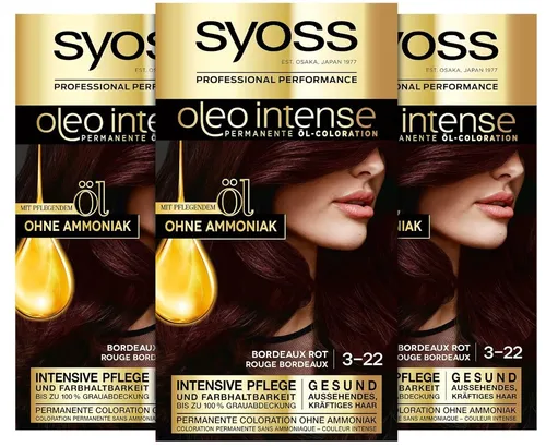  5,98€/E)Syoss Oleo Intense Öl-Coloration 3-22 Bordeaux Rot Stufe 3 (3 x 115 ml