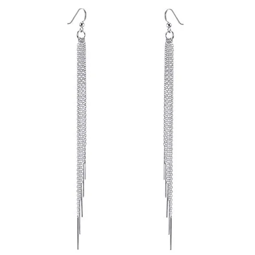 MATERIA Damen Ohrringe 925 Silber hängend - XXL Ohrhänger mit Pendel Stäbchen - Ohrringe für Damen aus hochglänzendem 925 Sterling Silber, extra lange 140mm für einen auffälligen Look. Ideal als Geschenk in eleganter Box.