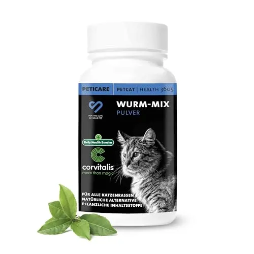 Peticare Wurm-Mix für Katzen | Natürliches Ergänzungsfutter zur Unterstützung der Darmgesundheit - Natürliche Kräutermischung für eine gesunde Verdauung. Einfach dosierbar und ideal für Katzen ab der 6. Woche. Hochwertige Zutaten für das Wohlbefinden deiner Katze.