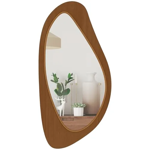 HOMCOM Wandspiegel mit Kieferfurnierrahmen 91,5 x 45 cm - Stilvoller Hängespiegel mit asymmetrischem Design, ideal für Flur, Schlafzimmer oder Wohnzimmer. Der Kiefernholzfurnierrahmen sorgt für eine einladende Atmosphäre und klare Reflexionen, die den Raum optisch vergrößern.