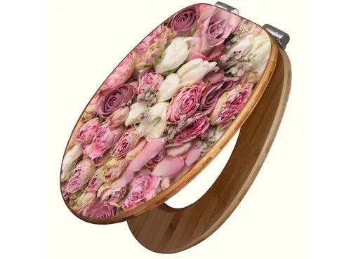 banjado WC-Sitz aus Bambus Motiv Strauss Rosen (umweltfreundliches Material, integrierte Absenkautomatik), 45,8 x 37,5 x 5 cm