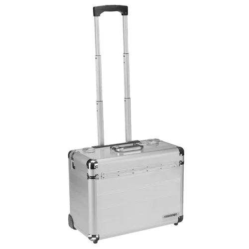 Business Trolley Pilotenkoffer - Aluminium Oberfläche Silber, stabil mit Laptopfach und TSA Schlössern für sicheres Reisen