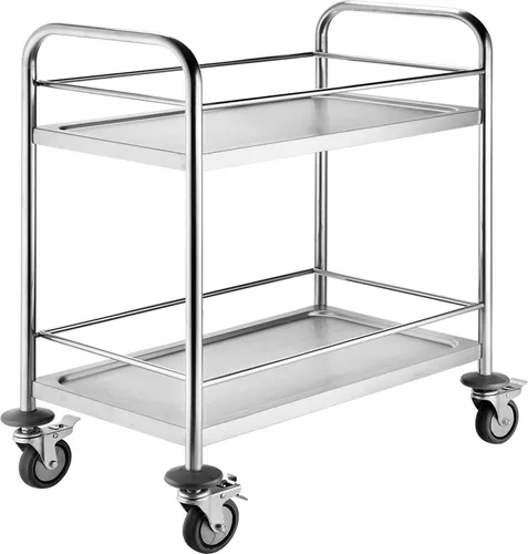 BPT Edelstahl Servierwagen Mit 4-Rad-Bremsen Rollen, servierwagen Edelstahl klein mit Schalldämmung Für den Transport von Wein und Getränken in Hotels und Restaurants