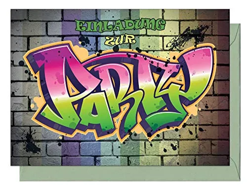 the lazy panda card company 15 Einladungskarten Kindergeburtstag: Graffiti Geburtstagseinladungen Einladungen Geburtstag Kinder Mädchen (15 Karten mit 15 passenden Umschlägen Briefumschlägen)