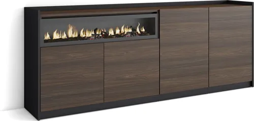 Skraut Home Sideboard mit LED-Elektrokamin - Stylisches Sideboard in Hellbraun mit integriertem LED-Elektrokamin. Der realistische 3D-Feuereffekt schafft eine gemütliche Atmosphäre. Maße: 207x80x37 cm, ideal für Ihr Wohnzimmer.
