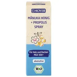 Hoyer Manuka Honig + Propolis Spray 20 ml - Praktisches Spray mit echtem neuseeländischem Mānuka Honig und Propolis. Ideal für unterwegs, alkoholfrei und einfach anzuwenden. Für eine angenehme Frische im Mund!