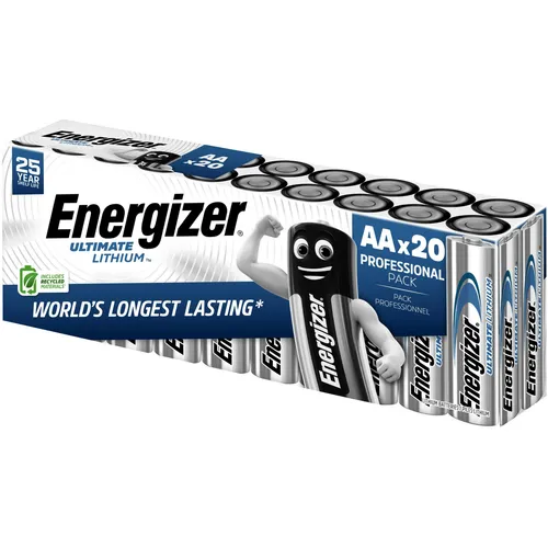Energizer Ultimate Lithium AA Batterien, 20 Stück - Lithium Batterien, 20 Jahre lagerfähig, 33% leichter als Alkali-Batterien, ideal für extreme Temperaturen von -40° bis 60°C.