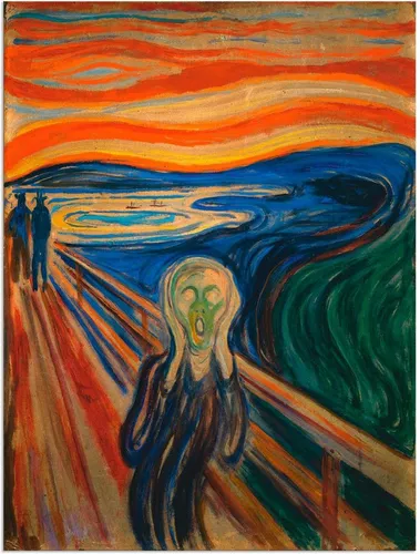 Wandbild "Der Schrei. 1893" von Edvard Munch - Hochwertiges Wandbild aus Alu-Dibond, Leinwand, Poster oder Wandaufkleber, ideal für Innen- und Außenbereiche. Wetterfest und fertig zum Aufhängen, bringt Kunst in Ihr Zuhause!