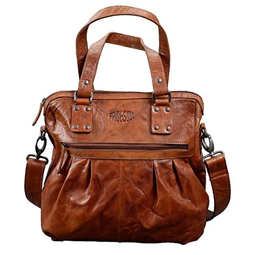 Pride and Soul Damentasche »Holly« in Braun, 30x35x9 cm - Handtaschen: Geräumige Damentasche »Holly« aus hochwertigem Leder mit praktischem Innenfutter im Karomuster und abnehmbarem Schultergurt für vielseitigen Tragekomfort.