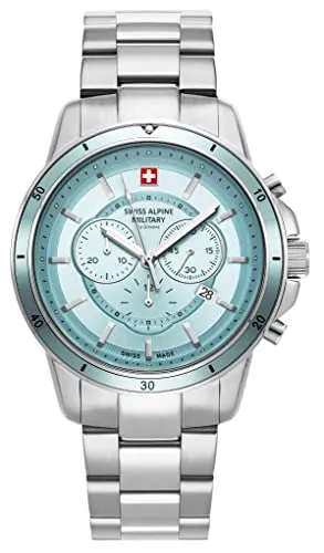 Swiss Alpine Military Douglas Chrono SAM7089.9131 Herrenuhr - Chronograph mit Schweizer Quarzwerk, 10 ATM wasserdicht und stilvollem Edelstahlgehäuse in Silber und Tiffany-Blau – ideal für Business und Freizeit.