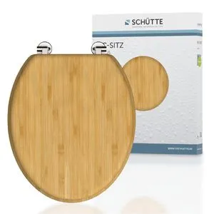Schütte WC Sitz BAMBUS - massiver Toilettendeckel aus Holz - WC-Sitze, universelle O-Form für handelsübliche WC-Becken, einfache Montage mit vollständigem Befestigungsmaterial und mehrsprachiger Anleitung.