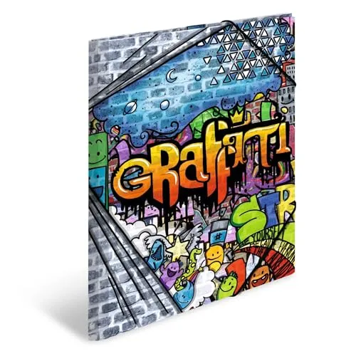 HERMA Sammelmappe A3 Graffiti, Kinder Eckspanner-Mappe aus Kunststoff mit Kunst Motiv, Gummizug, Innenklappen und Innendruck für Jungen und Mädchen
