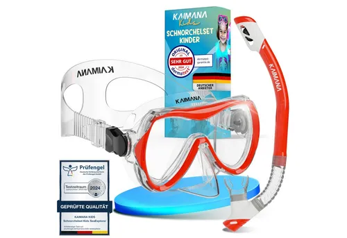 KAIMANA Tauchermaske SeaExplorer Schnorchelset Kinder inkl. Tragetasche, (Taucherbrille mit Schnorchel, Taucherbrille Kinder), Taucherbrille mit Stoffband/Silikonband