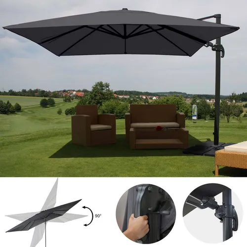 Mendler Gastronomie-Ampelschirm HWC-A96, 3x3m - Sonnenschirm mit 4,3m Spannweite, schwenkbar und kippbar für flexiblen Sonnenschutz. Witterungsfest, windstabil und inkl. Fußkreuz - ideal für Gastronomie und Garten.