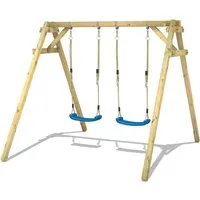 Wickey Doppelschaukel Smart Move - Wetterfeste Holzschaukel für Kinder - Outdoor Schaukel mit zwei höhenverstellbaren Sitzen, fördert Gleichgewicht & Koordination. Massivholzrahmen mit 10 Jahren Garantie für langlebigen Spielspaß.