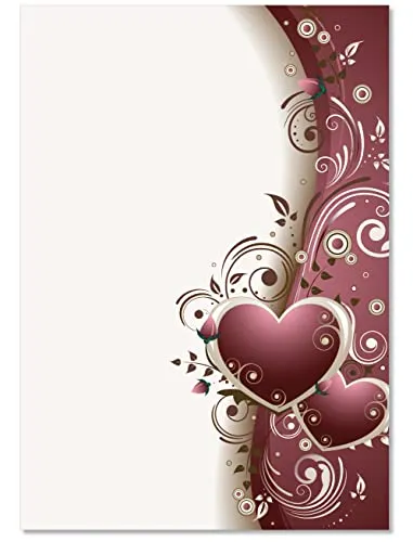 LYSCO Motivpapier Briefpapier (Blumen-5088, DIN A4 25 Blatt) schöne rote Ranken mit Herzen