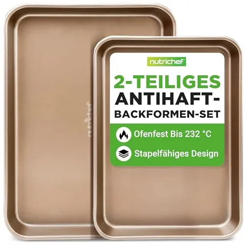 NutriChef Backblech Set 2-teilig – Antihaft, stapelbar & PFOA-frei - Vielseitiges Backblech-Set in 2 Größen (40x28 cm & 35.5x24.6 cm) für gesunde Gerichte. Ideal für Meal Prep, ofenfest bis 232 °C und spülmaschinengeeignet – perfekt für stressfreies Backen und Kochen!