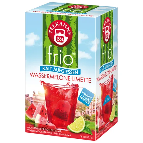 Teekanne frio Wassermelone Limette - Teekanne frio Wassermelone Limette - Erfrischender Früchtetee für warme Tage. Die Kombination aus süßer Wassermelone und spritziger Limette sorgt für ein einzigartiges Geschmackserlebnis. Einfach mit kaltem Wasser zubereiten!