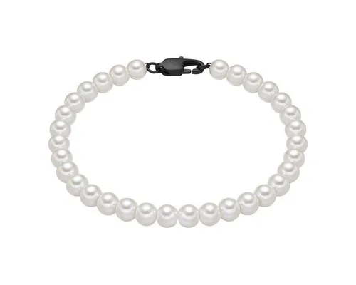 True Rebels Herren Perlen-Armband aus Edelstahl - Armband aus hochwertigem Edelstahl mit eleganten synthetischen Perlen, ideal für stilbewusste Männer. Perfekt für jeden Anlass und langlebig durch schwarze Rhodinierung.
