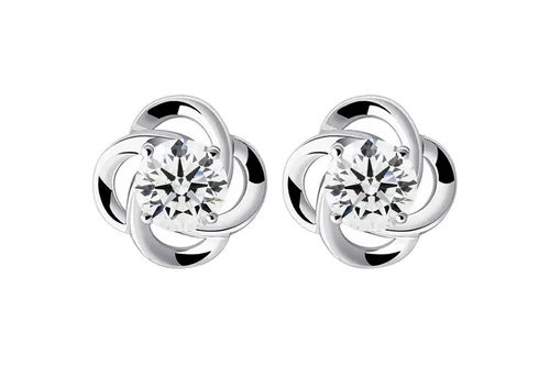 LÖB Damen Ohrstecker 925 Silber rhodiniert mit Zirkonia Strass Stein Infinity Ring Blume Ohrringe Diamant Form Rund Klein Weiß 8mm