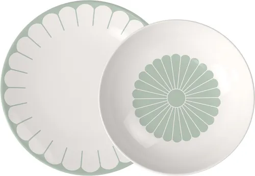 Villeroy & Boch Fleur Vert Tafelservice 12-teilig - DS - 12-teiliges Tafelservice für 6 Personen mit zeitlosem Blumendesign, spülmaschinen- und mikrowellengeeignet – ideal für jeden Anlass.