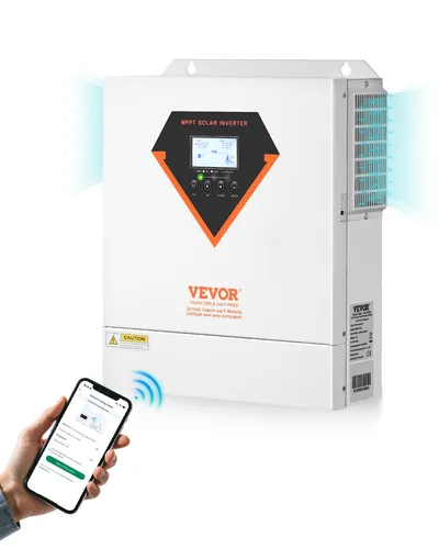 VEVOR Hybrid Solarwechselrichter 3500W - Stromaggregate mit integriertem 100A MPPT Controller für maximale Effizienz. Ideal für die Nutzung von Lithiumbatterien und bietet vielseitige Ladeoptionen.