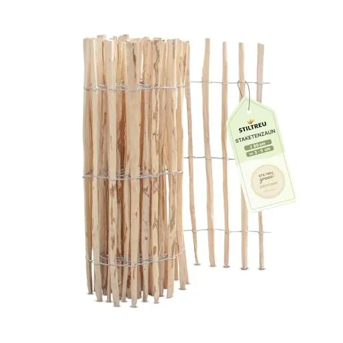 STILTREU Staketenzaun Haselnuss Höhe 80 cm, Länge 5 Meter, Lattenabstand 3-5 cm