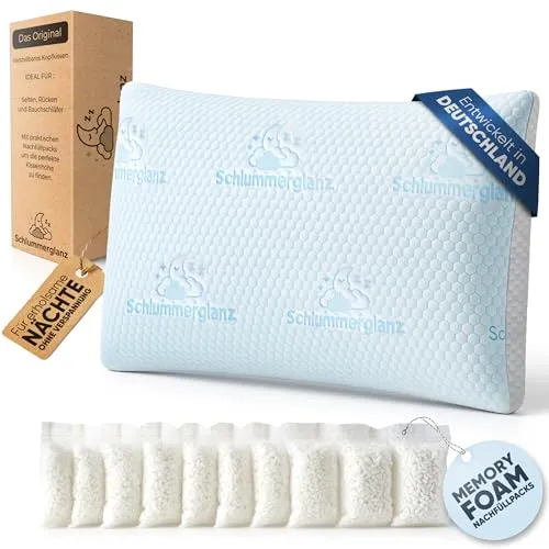 Schlummerglanz Memory Foam Kissen 40x80 - Höhenverstellbar für perfekten Schlaf - Erlebe erholsamen Schlaf mit unserem höhenverstellbaren Memory Foam Kissen. Passt sich individuell an deine Schlafposition an und sorgt für optimalen Komfort. Für ein angenehmes Schlafklima zu jeder Jahreszeit.