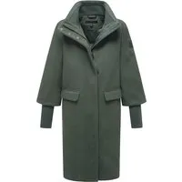 Langmantel NAVAHOO "Polarblüte 14" Damen XL in Dunkelgrün - Funktionsjacke mit modischem Design und wärmendem Obermaterial in Wolloptik, ideal für Übergangszeiten. Die einzigartigen Rippstrickärmel sorgen für einen stilvollen Look und optimalen Tragekomfort.