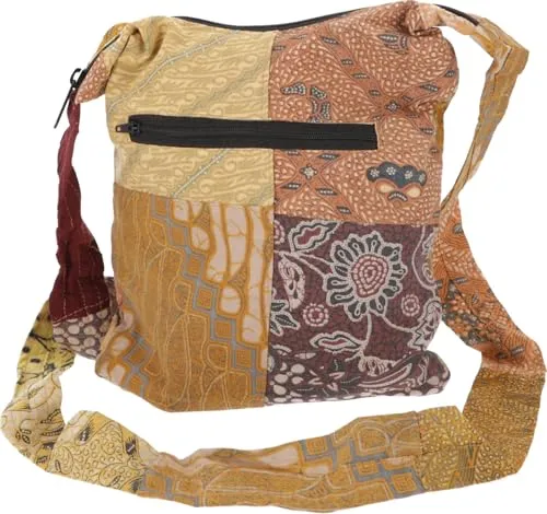 GURU SHOP Boho Schultertasche, Patchwork Tasche - Mustard, Herren/Damen, Gelb, Baumwolle, Size:One Size, 25x23x15 cm, Alternative Umhängetasche, Handtasche aus Stoff
