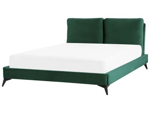 BELIANI Polsterbett Grün 160 x 200 cm Samtstoff - Elegantes Doppelbett mit hochgradiger Samtpolsterung und stabilem Lattenrost. Ideal für stilvolle Schlafzimmer und kombiniert Funktionalität mit ästhetischem Design.