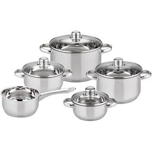 ELO Topfset Galactica Edelstahl 5-teilig - Hochwertig und Vielseitig - Kochtöpfe aus robustem Edelstahl 18/8, spülmaschinenfest und für alle Herdarten geeignet. Ideal für vielseitige Kochmöglichkeiten mit eleganten Glasdeckeln.