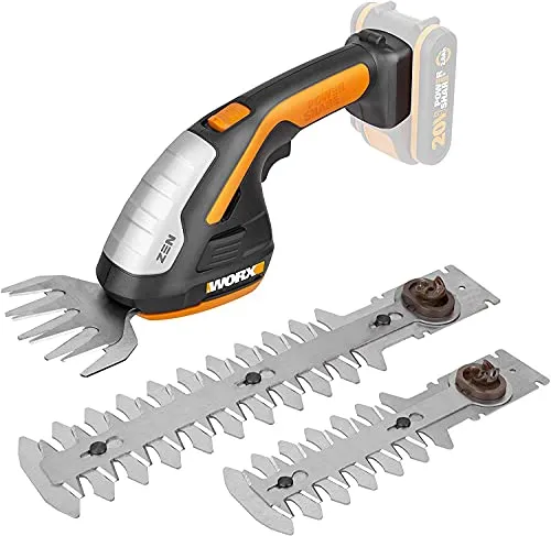 WORX WG801E.9 - 3-in-1 Akku Gras- und Strauchschere - Heckenscheren mit 3-in-1 Funktion: Wechselbare Klingen für Grasschere, Strauchtrimmer und Heckenschneider, leicht und mobil für müheloses Arbeiten.