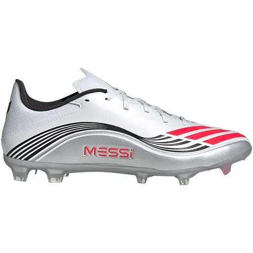 Adidas F50 MESSI LEAGUE FG/MG - Silber - Fußballschuhe für schnelle Spieler, inspiriert von Lionel Messi. Mit flexiblem HybridTouch Obermaterial und vielseitiger Außensohle für besten Grip auf verschiedenen Untergründen.