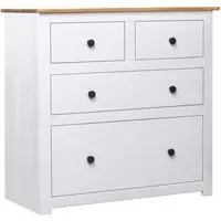 vidaXL Sideboard Weiß 80x40x83 cm aus Kiefernholz - Rustikales Sideboard mit 4 Schubladen zur optimalen Aufbewahrung von Medien und Dekoration. Hergestellt aus massivem Kiefernholz, einzigartig in Maserung und Verarbeitung.