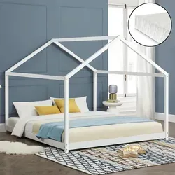Kinderbett ’Cerro’ mit Matratze 160x200cm - Charmantes Hausbett in Weiß - Kinderbetten – Stilvolles Hausbett aus Kiefernholz mit einfacher Montage und inklusive komfortabler Kaltschaummatratze für erholsamen Schlaf.
