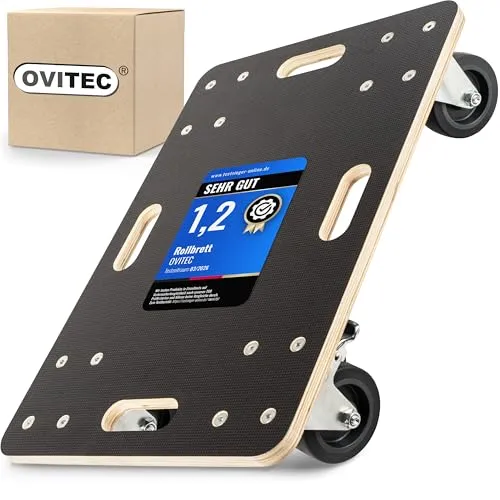 ovitec Rollbrett Transportroller 400kg, leise Rollen mit Feststellbremse - Transportroller für schwere Lasten bis 400 kg, ideal für Möbel und Werkstatt. Extra leise Rollen und zwei Feststellbremsen sorgen für sicheren und ruhigen Transport.