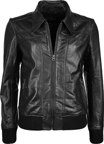 Blouson JCC "2999101-2" Damen L schwarz - Funktionsjacke aus 100% Leder, körpernaher Schnitt mit elastischem Strickbund für perfekten Sitz und praktische Zipper-Taschen.
