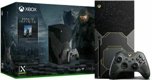 Microsoft Xbox Series X - Halo Infinite Limited Edition Bundle - Konsolen-Bundle zum 20. Geburtstag von Halo, mit einzigartigem Konsolendesign und Cortana-inspiriertem Lüftungsgitter für ein episches Gaming-Erlebnis.