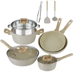 HOMELUX Topfsets, 12-teilige Topfset und Pfannen Set, Aluminium Antihaft Induktion Töpfe Set, Beige