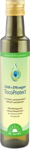 DHA+EPA vegan TocoProtect Dr.Jacob's flüssig 250 ml - Veganes Nahrungsergänzungsmittel mit DHA und EPA, ideal zur Unterstützung der täglichen Ernährung. Praktische Flüssigform für einfache Einnahme.