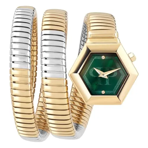 Philipp Plein Watch PWZAA0323 - Luxus Damenarmbanduhr - Armbanduhren für Damen, verführerischer Glamour mit einem goldfarbenen Gehäuse und mehrfarbigem Edelstahlband. Wasserdicht bis 5 bar und inklusive Präsentationsbox.