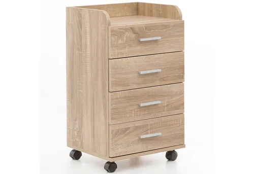 FINEBUY Rollcontainer SuVa13590_1 - Rollcontainer in Sonoma-Eiche, 4 praktische Schubladen und mobil auf Rollen, ideal für Ihr Büro oder Home Office.