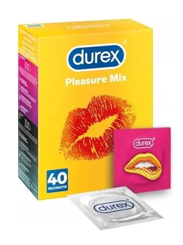 Durex Pleasure Mix Kondome 40 Stück, für maximales Vergnügen - Kondome für Männer, mit verschiedenen Texturen für intensives Vergnügen und optimale Sicherheit.