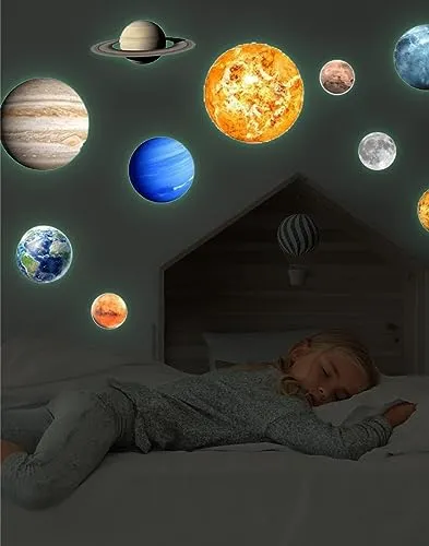 Nuvance 10 Leuchtende Planeten Wandsticker - Sonnensystem Wandtattoo für Kinderzimmer und Wohnzimmer Dekoration - Leuchtsticker - Fluoreszierend Wandaufkleber für Kinderzimmer Dekorative Aufkleber