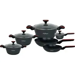 Cheffinger 10-teiliges schwarzes Topfset, Kochtöpfe, Töpfe Induktion | Kochgeschirr Set, Topfset induktionsgeeignet FA2010B - Schwarz