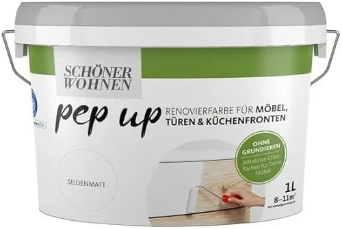 Pep up Renovierfarbe für Möbel Türen und Küchenfronten Taupe seidenmatt 1 l - Möbelfarbe für eine schnelle Auffrischung ohne Grundierung. Ideal für Küchenfronten und Möbel, die einen neuen Look benötigen.